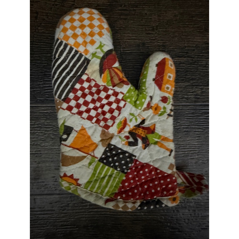 Vintage Quilted Oven Mitt Patchwork Thanksgiving Fall Kitchen Decor